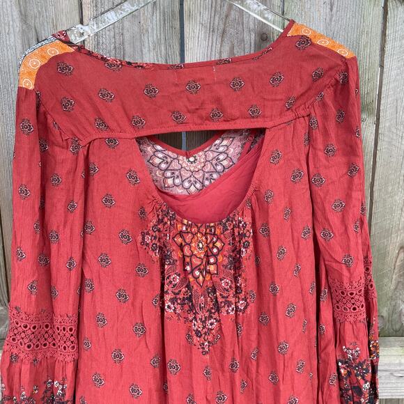Altar’d State Dress Mini Boho Orange NWT Small Baby Doll Keyhole back - Picture 5 of 11